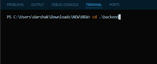 Terminal showing cd backend command